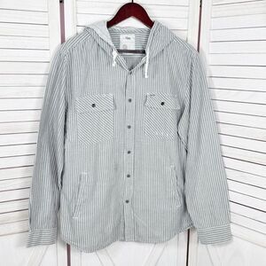 44MM Striped Button Up Hoodie Shirt Grey XL